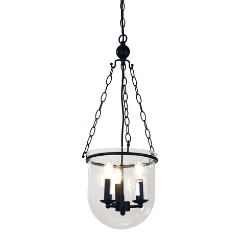 WESTON 3 Light E14 Single Bowl Black and Clear Glass Traditional Pendant