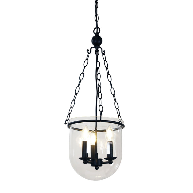 WESTON 3 Light E14 Single Bowl Black and Clear Glass Traditional Pendant
