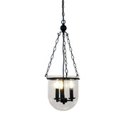 WESTON 3 Light E14 Single Bowl Black and Clear Glass Traditional Pendant