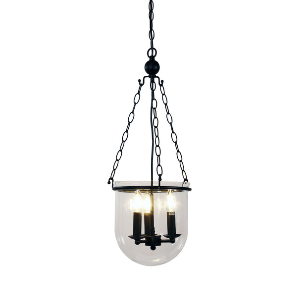 WESTON 3 Light E14 Single Bowl Black and Clear Glass Traditional Pendant