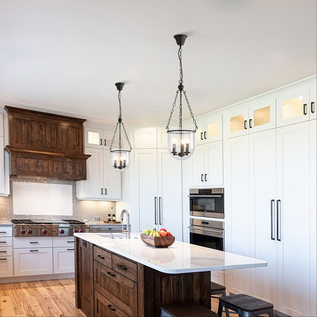 WESTON 3 Light E14 Single Bowl Black and Clear Glass Traditional Pendant