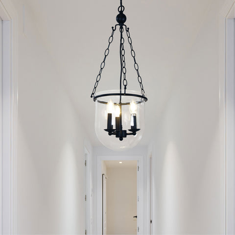 WESTON 3 Light E14 Single Bowl Black and Clear Glass Traditional Pendant