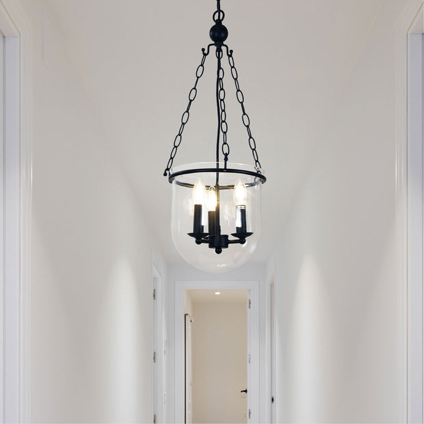 WESTON 3 Light E14 Single Bowl Black and Clear Glass Traditional Pendant