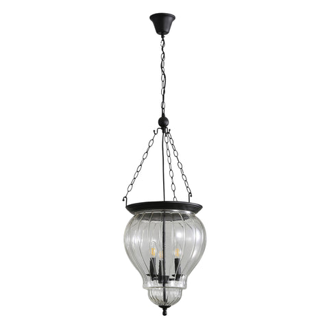 NEWHAM 3 Light E14 Black with Curved Glass Traditional Pendant