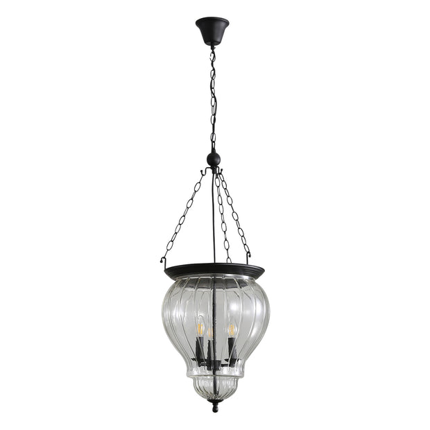 NEWHAM 3 Light E14 Black with Curved Glass Traditional Pendant