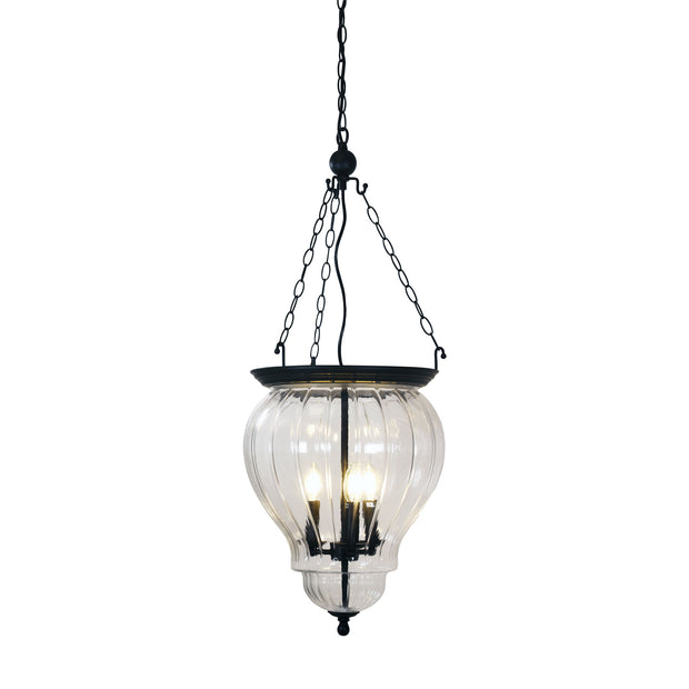 NEWHAM 3 Light E14 Black with Curved Glass Traditional Pendant