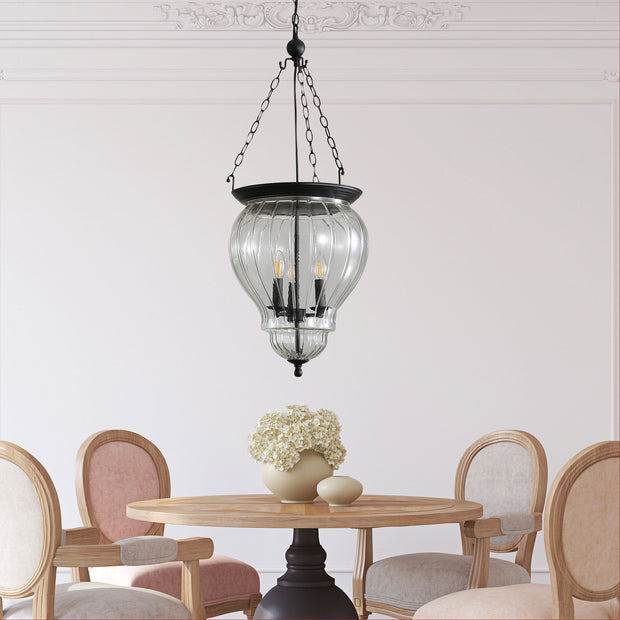 NEWHAM 3 Light E14 Black with Curved Glass Traditional Pendant