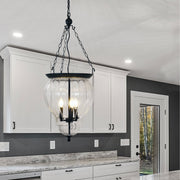 NEWHAM 3 Light E14 Black with Curved Glass Traditional Pendant