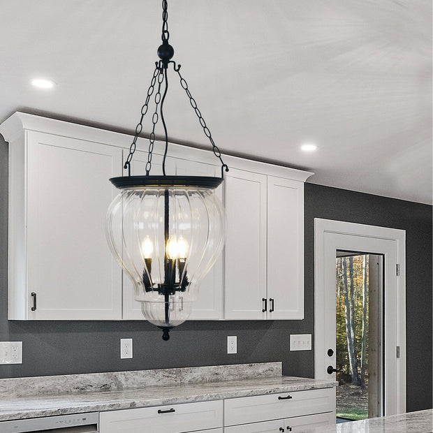 NEWHAM 3 Light E14 Black with Curved Glass Traditional Pendant