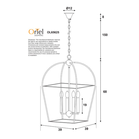 LANGDON 4 Light E14 Black Caged Pendant