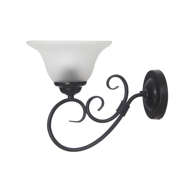 GASTON II 1 Single Black with Frost Glass Shade Traditional Wall Light