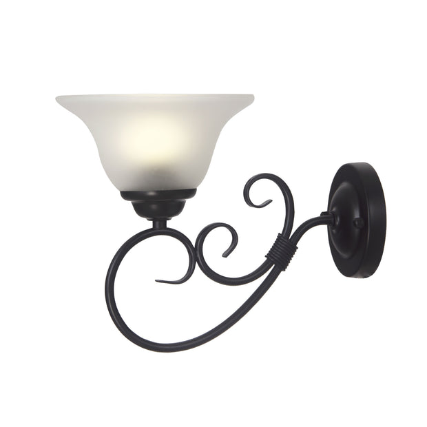 GASTON II 1 Single Black with Frost Glass Shade Traditional Wall Light