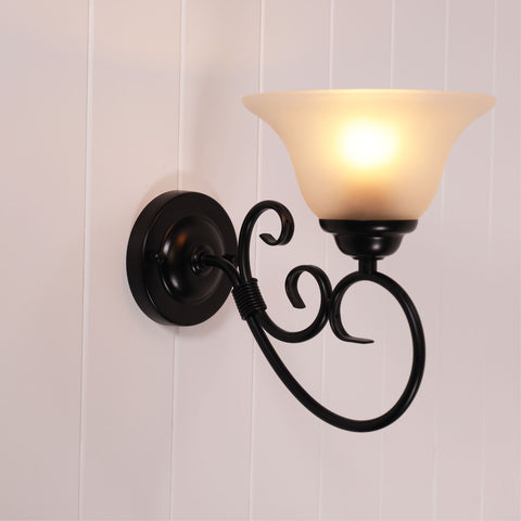 GASTON II 1 Single Black with Frost Glass Shade Traditional Wall Light