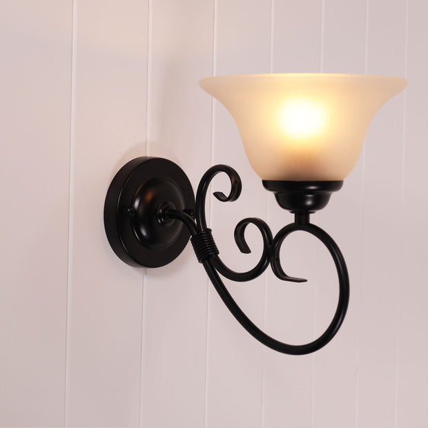 GASTON II 1 Single Black with Frost Glass Shade Traditional Wall Light