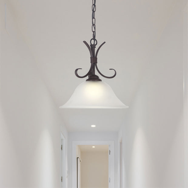 GASTON II Single Bronze with Frost Glass Shade Traditional Pendant