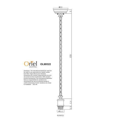 ALBANY 180cm White Cloth Cord with White Chain Suspension
