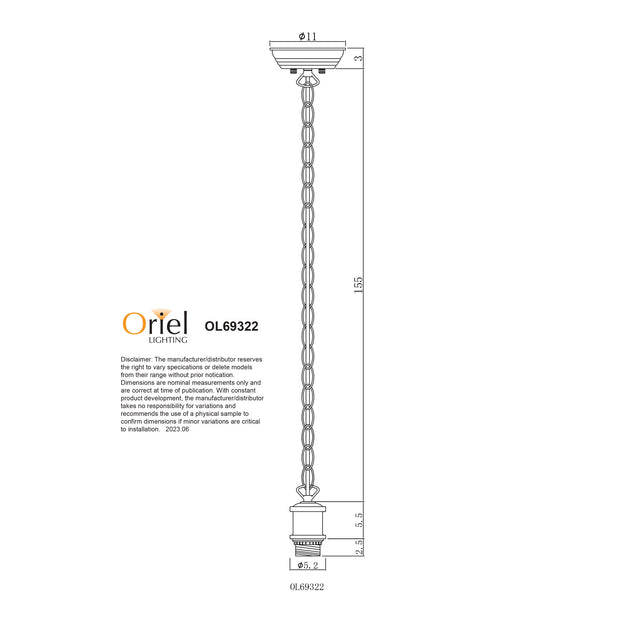 ALBANY 180cm White Cloth Cord with White Chain Suspension