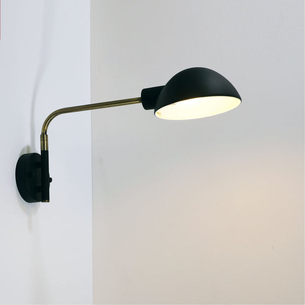KLAS Black and Antique Brass Swing Arm E27 Wall Light