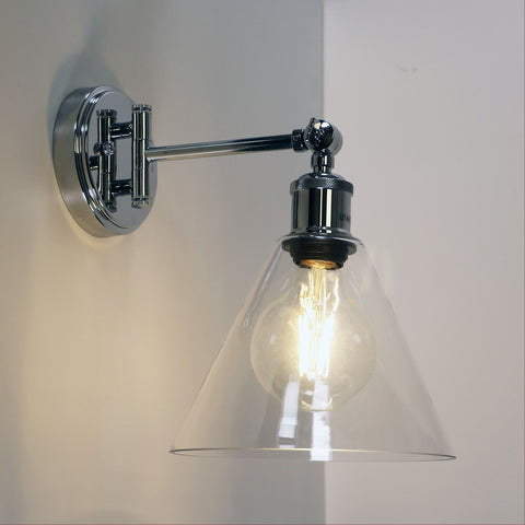 HEATH 1 Light Chrome and Clear Glass E27 Swing Arm Wall Light
