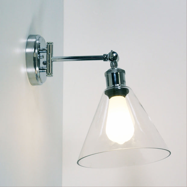 HEATH 1 Light Chrome and Clear Glass E27 Swing Arm Wall Light