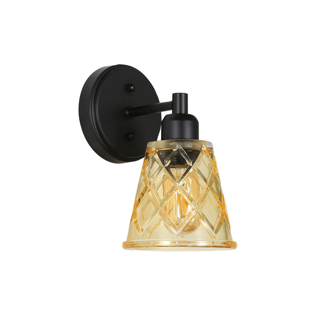 DRAM Black with Vinage Cut Amber Glass E27 Wall Light