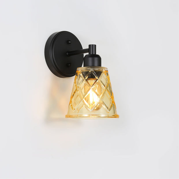 DRAM Black with Vinage Cut Amber Glass E27 Wall Light