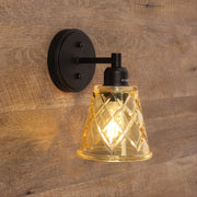 DRAM Black with Vinage Cut Amber Glass E27 Wall Light