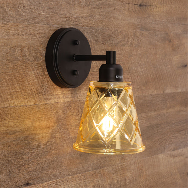 DRAM Black with Vinage Cut Amber Glass E27 Wall Light
