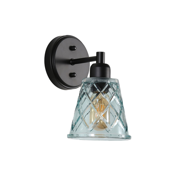 DRAM Black with Vinage Cut Blue Glass E27 Wall Light