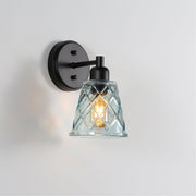 DRAM Black with Vinage Cut Blue Glass E27 Wall Light