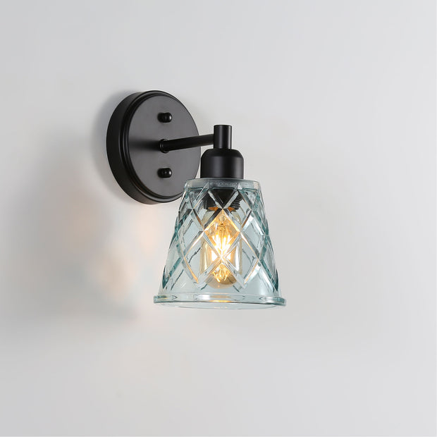 DRAM Black with Vinage Cut Blue Glass E27 Wall Light
