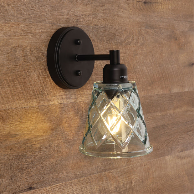DRAM Black with Vinage Cut Blue Glass E27 Wall Light