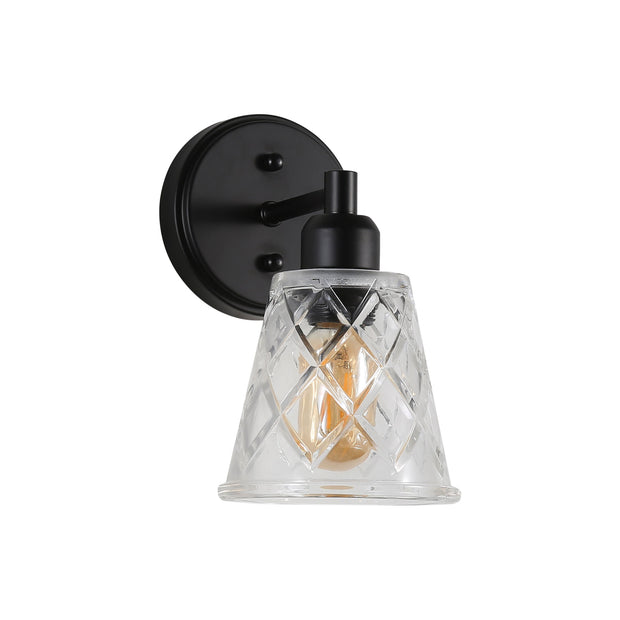 DRAM Black with Vinage Cut Clear Glass E27 Wall Light