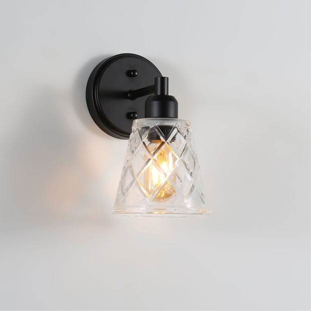 DRAM Black with Vinage Cut Clear Glass E27 Wall Light