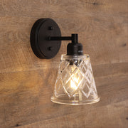 DRAM Black with Vinage Cut Clear Glass E27 Wall Light