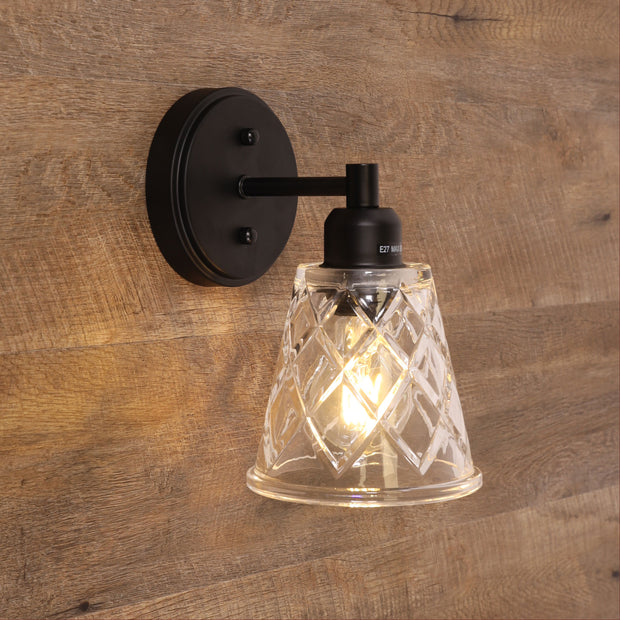 DRAM Black with Vinage Cut Clear Glass E27 Wall Light