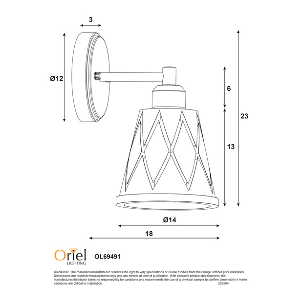 DRAM Black with Vinage Cut Amber Glass E27 Wall Light