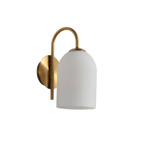 Arley Satin Brass Opal Ribbed Glass Wall Light