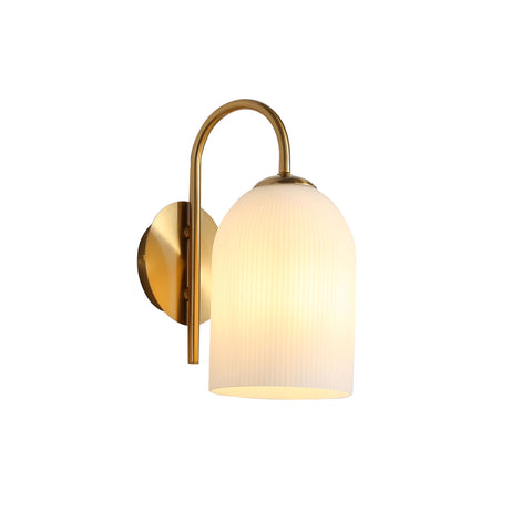 Arley Satin Brass Opal Ribbed Glass Wall Light