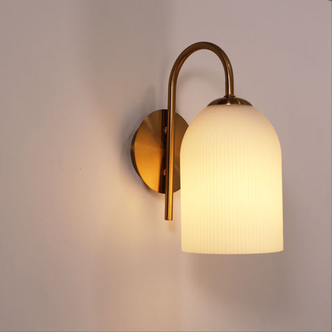 Arley Satin Brass Opal Ribbed Glass Wall Light