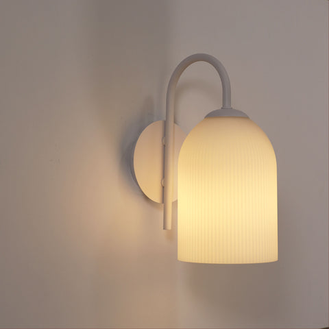 ARLEY White with Ribbed Opal Matt Glass E27 Wall Light