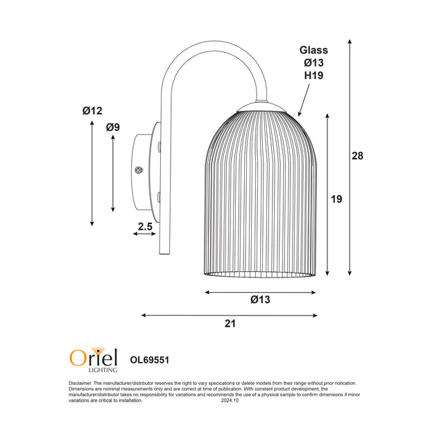 Arley Satin Brass Opal Ribbed Glass Wall Light