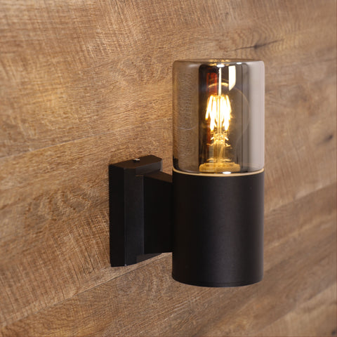Wanaka Black with Mirror Smoke Glass IP65 E27 Wall Light