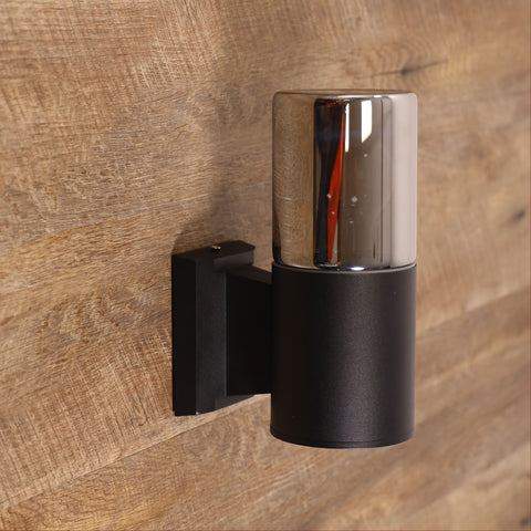Wanaka Black with Mirror Smoke Glass IP65 E27 Wall Light