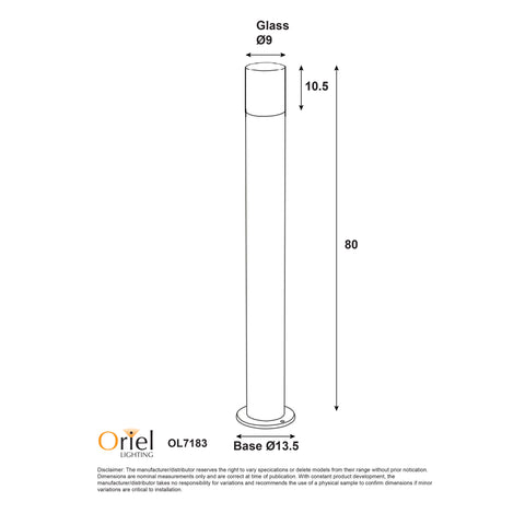 Wanaka Black with Mirror Smoke Glass 80cm IP65 E27 Bollard Light