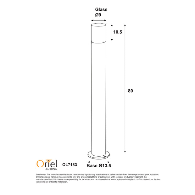 Wanaka Black with Mirror Smoke Glass 80cm IP65 E27 Bollard Light