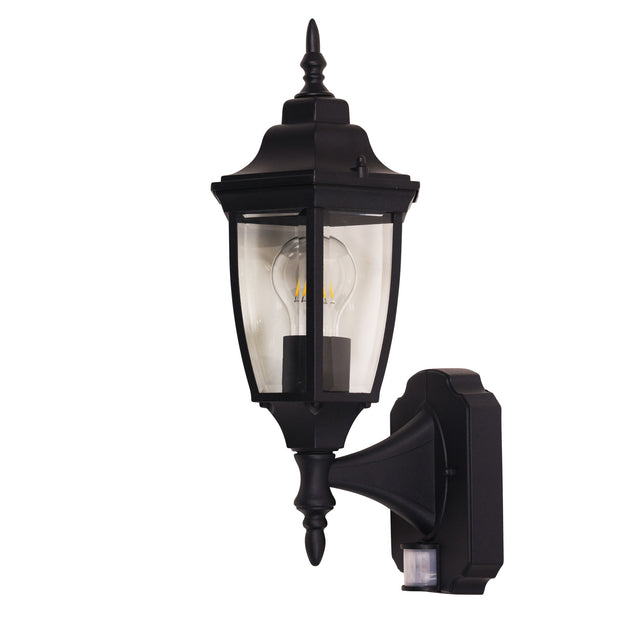 Highgate Up-Facing Exterior Wall Light with Sensor Black