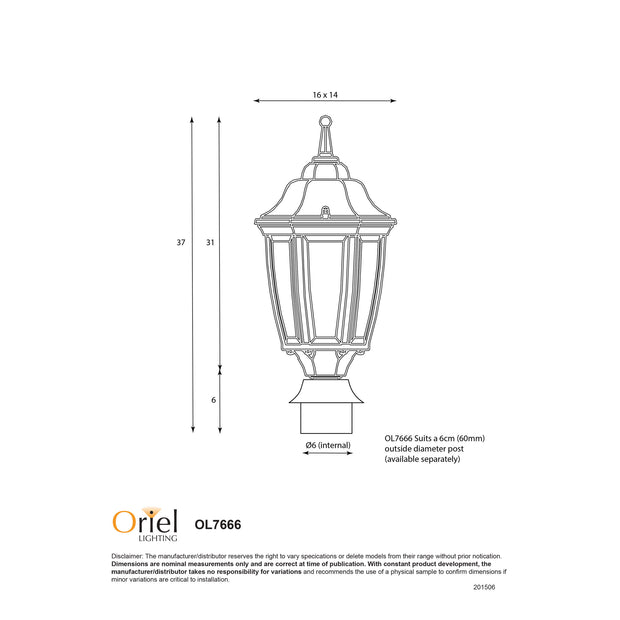 HIGHGATE Post Top Black 60mm Head Only