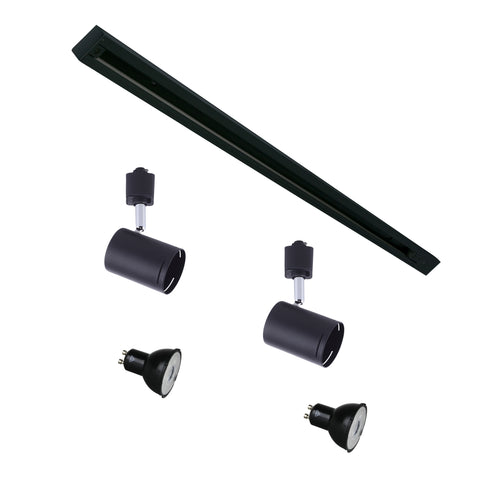 Baril 1m Track with 2x7w LED GU10 Black Track Heads Single Circuit Kit