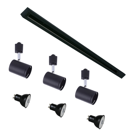Baril 1m Track with 3x7w LED GU10 Black Track Heads Single Circuit Kit